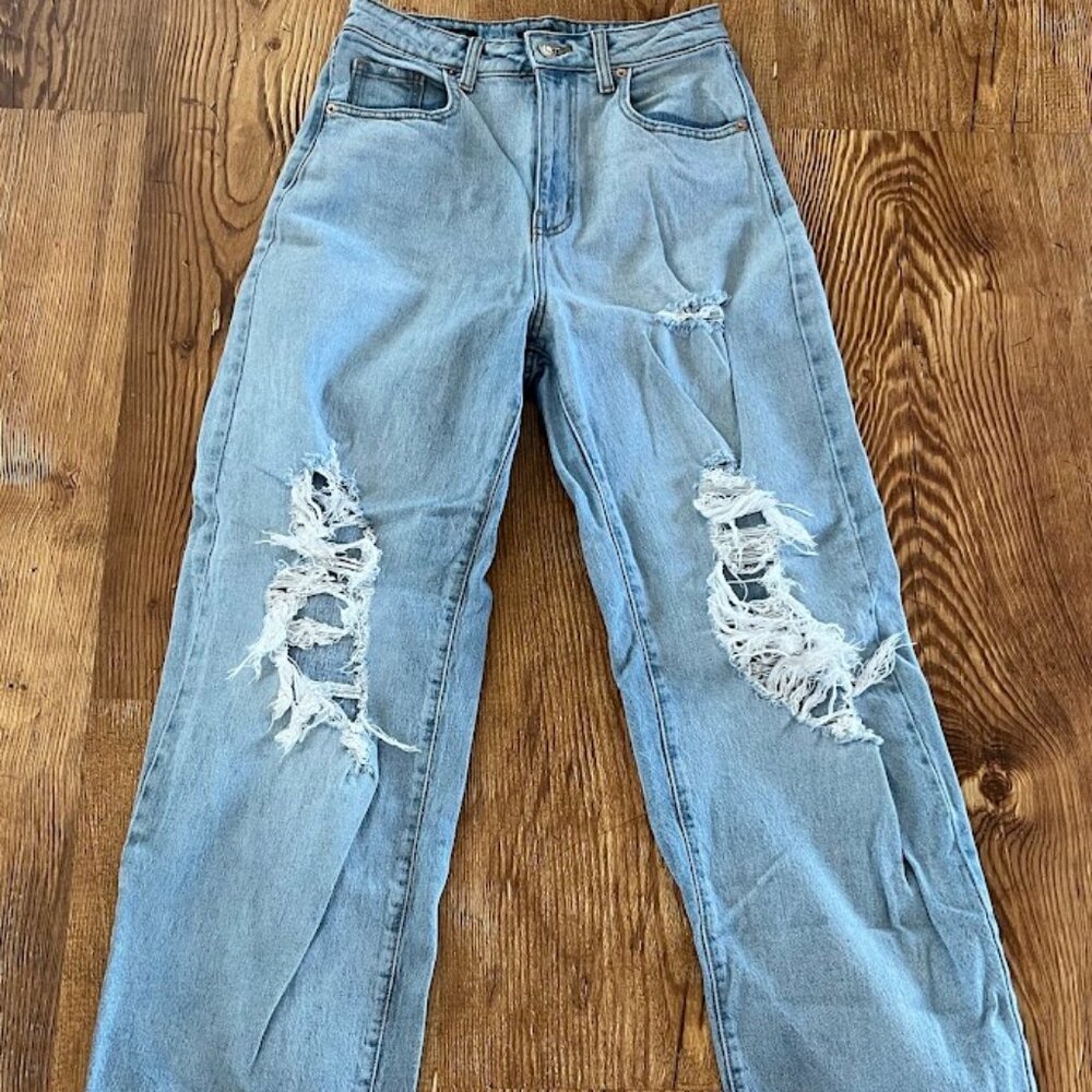Wild Fable Highest Rise Baggy Jeans, Distressed, Light Blue, 6/28R